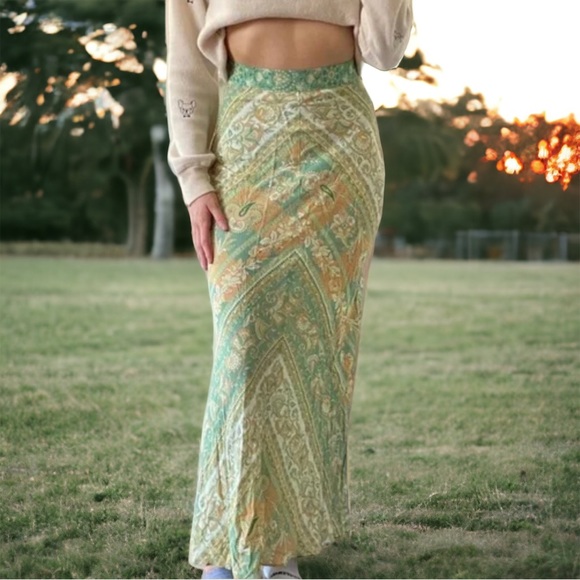 Spell x Free People Madame Peacock XS 0/2 Green Blue Floral Geometric Maxi - Picture 9 of 9